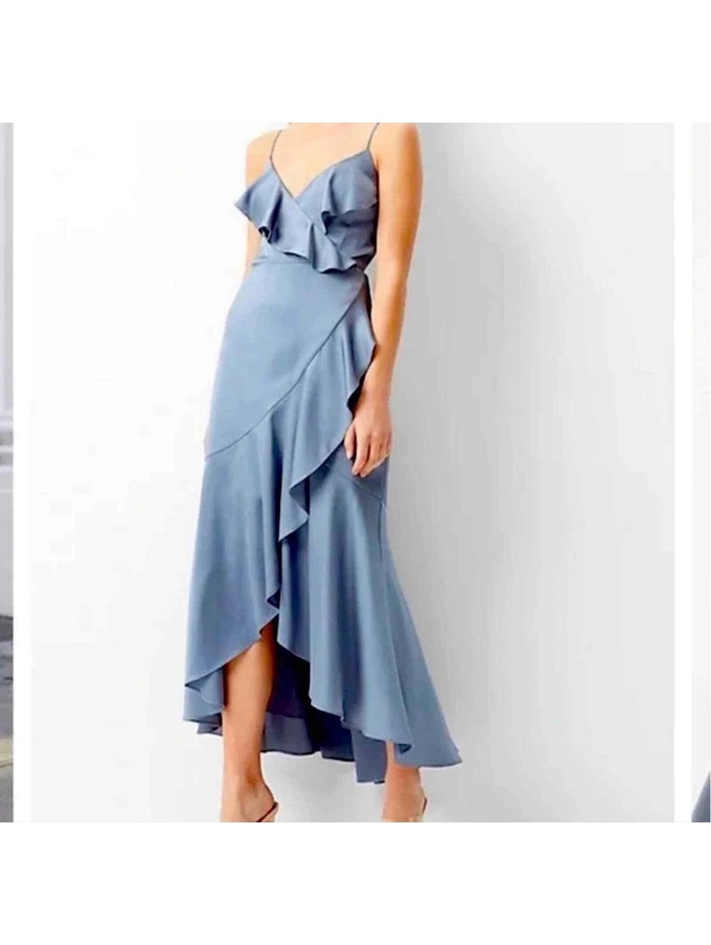 NWT Express Folkstone Gray Satin Ruffle Hi-Low Maxi Dress XL